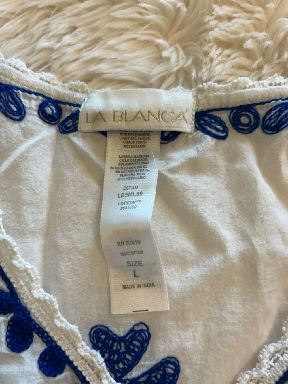 La Blanca White Swim Coverup with Blue Embroidery L - Picture 2 of 11